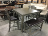 1744 Gray Counter 42" square table with 3 Chairs and a Bench